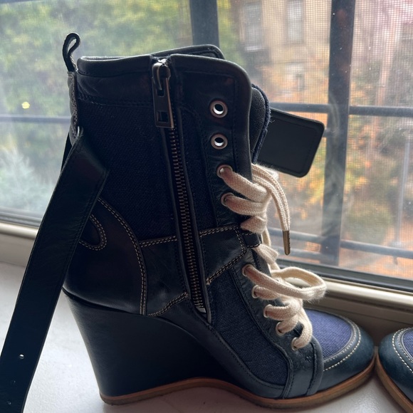 Zadig & Voltaire Spr- Sum 2019 Blue Denim and Dark Blue Leather Sneaker Wedges - Picture 12 of 13